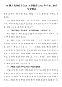 县人民政府办公室关于做好XX年节能工作的安排意见