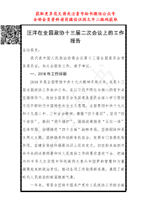 汪洋在全国政协十三届二次会议上的工作报告