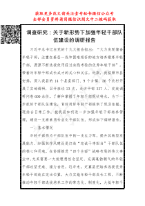 调查研究关于新形势下加强XX年轻干部队伍建设的调研报告