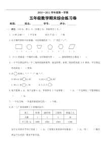 最新版小学五年级数学题库-20102011年五年级数学第一学期期末综合练习卷