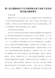 第二批主题教育关于对市委常委会班子和班子成员的意见建议摸底情况