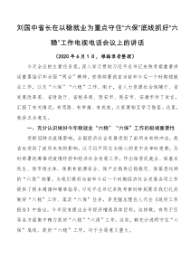 在以稳就业为重点守住六保底线抓好六稳工作电视电话会议上的讲话