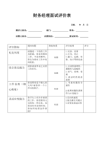 财务经理面试评价表