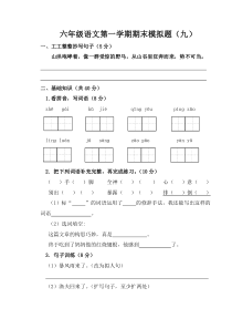 六年级语文第一学期期末模拟题九