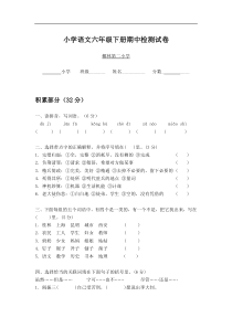 小学语文六年级下册期中检测试卷