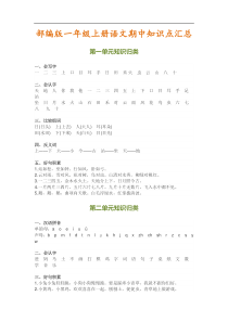 一年级语文2019学年部编版一年级上册语文期中知识点汇总