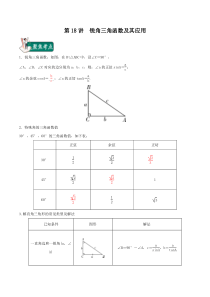 第18讲锐角三角函数及其应用教师版备战2020中考数学专题复习分项提升