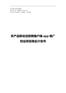 农产品移动互联网客户端app推广创业项目商业计划书