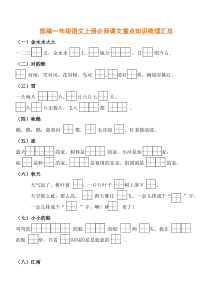 部编一年级语文上册必背课文重点知识梳理汇总