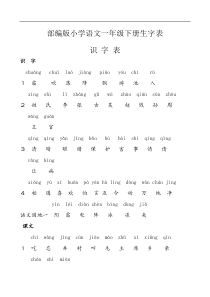 部编版小学语文一年级下册生字表