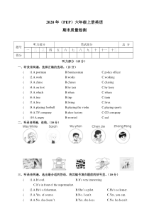 2020年(PEP)六年级英语上学期期末教学质量检测试卷(含答案)-(31)