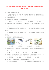 江苏省盐城市建湖县全县2020届九年级物理上学期期末考试试题-苏科版