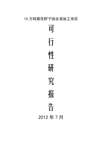 10万吨葵花籽子综合深加工项目可行性研究报告