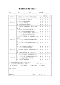 餐饮管理人员绩效考核表