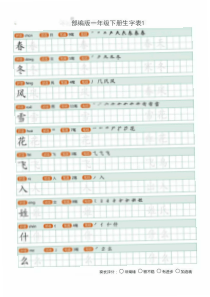 部编版一年级下册写字表字帖