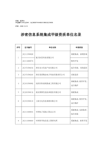 2020年涉密信息系统集成甲级资质单位名录(2017版)