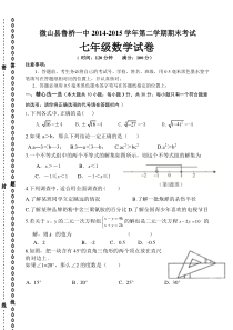 微山县鲁桥一中2014-2015年七年级下期末考试数学试卷及答案