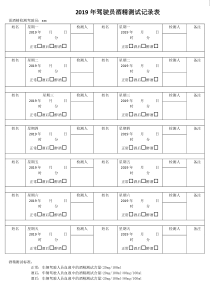 2019年驾驶员酒精测试记录表