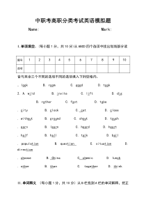 中职考高职分类考试英语模拟试题