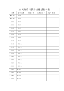 21天阅读习惯养成计划打卡表