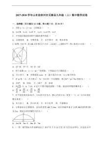 山东省无棣县2018届九年级上期中考试数学试题含答案