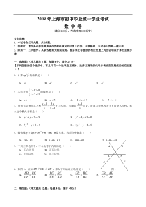 2009年上海市初中毕业统一学业考试数学试卷