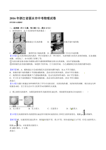 浙江省丽水市2016年中考科学（物理部分）试题（含答案）