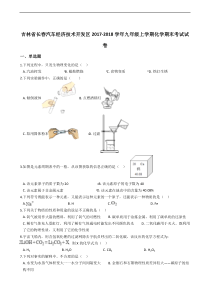 吉林省长春汽车经济技术开发区2017-2018学年九年级上学期化学期末考试试卷（解析版）