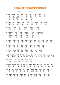 五年级语文下册生字表(带拼音)