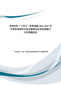 发泡材料“十四五”投资战略-2021-2027年中国发泡材料市场发展规划及投资战略可行性预测报告