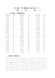 一年级下册语文期末复习题偏旁部首