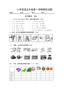 小学英语五年级第一学期试题