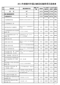 XXXX年度湖州市重点建设实施类项目进度表(1-12月份)