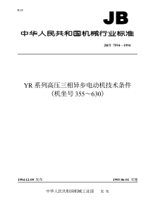 JBT 7594-1994 YR系列高压三相异步电动机 技术条件