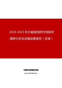 大输液用药市场现状调研分析及发展前景报告目录