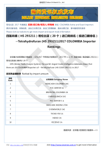 四氢呋喃(HS-293211)2017-哥伦比亚(20个)进口商排名(按进口额排名)