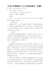 公司小车班班长个人工作总结范文（五篇）