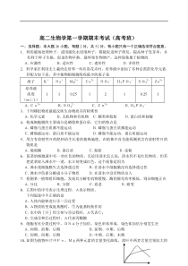 高二生物学第一学期期末考试(高考班)