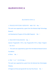 基金资助项目英译汇总