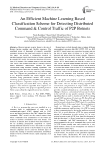 一个高效分类系统检测P2P网络分布式命令及监控流量机器学习(IJMECS-V5-N10-2)