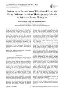 无线传感器网络中基于不同层次异构模型的分布式协议性能评估(IJCNIS-V7-N1-6)