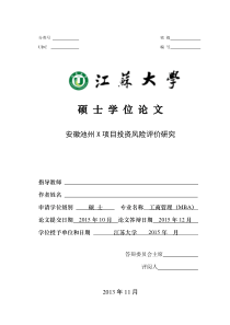 安徽池州X项目投资风险评价研究正文