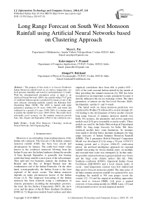 基于聚类神经网络的西南季风降雨长期预报(IJITCS-V6-N7-1)