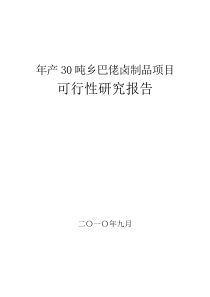 年产30吨乡巴佬卤制品项目可行性研究报告