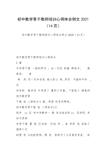 初中数学骨干教师培训心得体会例文2021（14页）