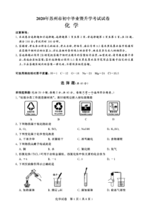 2020年苏州市中考化学试卷(含答案)