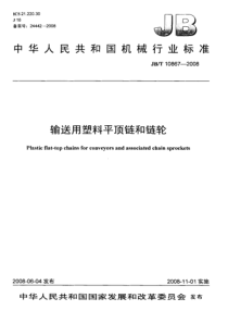 JBT 10867-2008 输送用塑料平顶链和链轮