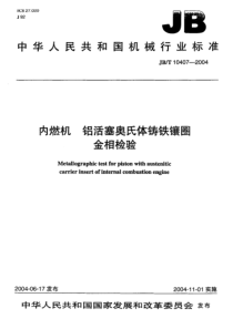 JBT 10407-2004 内燃机 铝活塞奥氏体铸铁镶圈金相检验