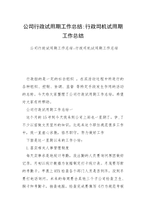 公司行政试用期工作总结-行政司机试用期工作总结