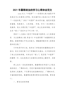 2021年暑期政治的学习心得体会范文